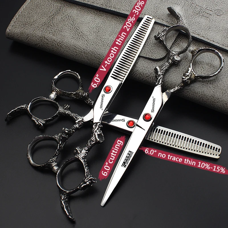 6 Zoll 7 Zoll Friseurscheren Professionelle Japanische 440C Stahl Haarschneidescheren Rein Schwarze Haarausdünnungs- und Schneidewerkzeuge – Detail 23