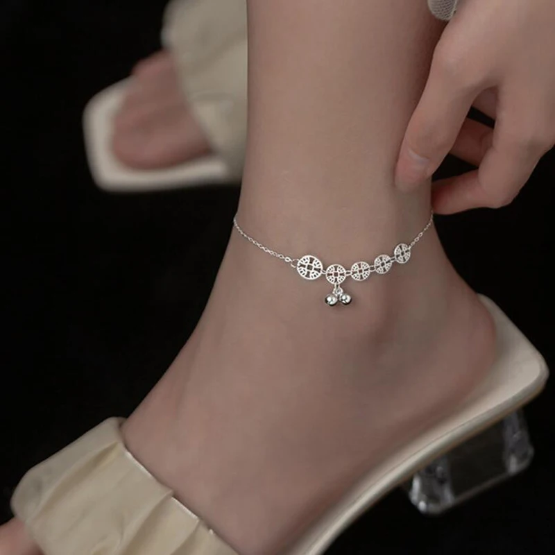 925 Sterling Silver Anklet For Women Rose Gold Coin Bell Ankles Jewelry Girl Lady Gift anklet bracelets,silver anklets,ankle chain