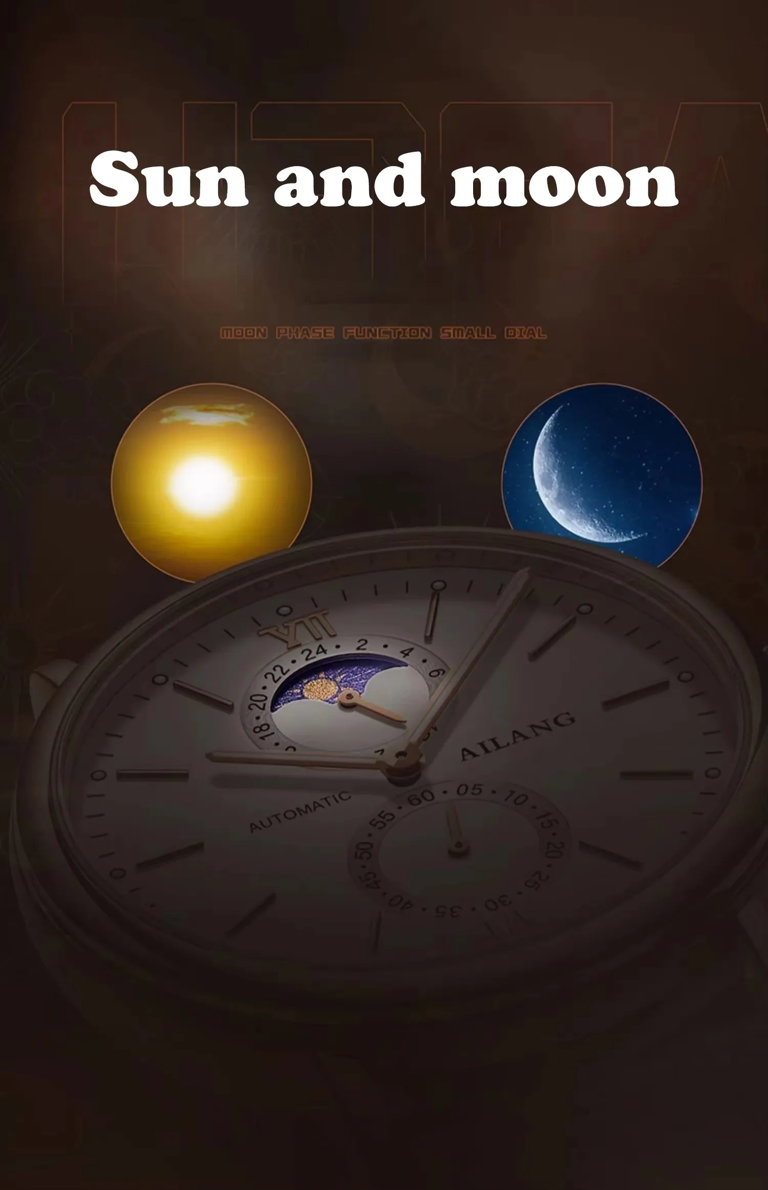 AILANG Echte binokulare Mondphasen-Quarzuhr, einfache, trendige, im Dunkeln leuchtende, wasserdichte Herrenuhr mit Gürtel_voghion.com