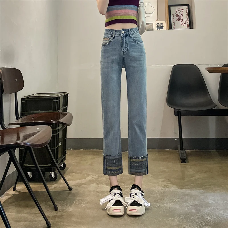 

High Waist Denim Pants Straight Leg Loose Fit Streetwear Summer Baggy Trousers Jeans Women Fashion Splicing Contrasting colors