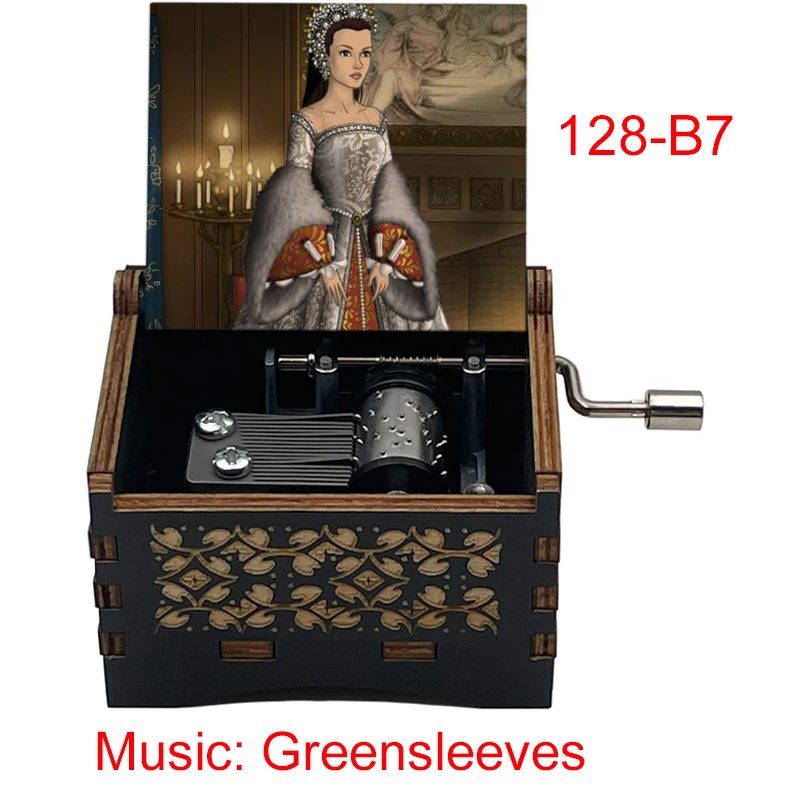 Black Wooden 18 Tones Greensleeves Hand Music Box British Folk Musical Gifts Girlfriend Christmas Party New Year Present