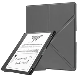 Premium Leather Folding Stand Tablet Cover with Pencil Holder and Magnetic Closure for Kindle Scribe 2022 (Gray)