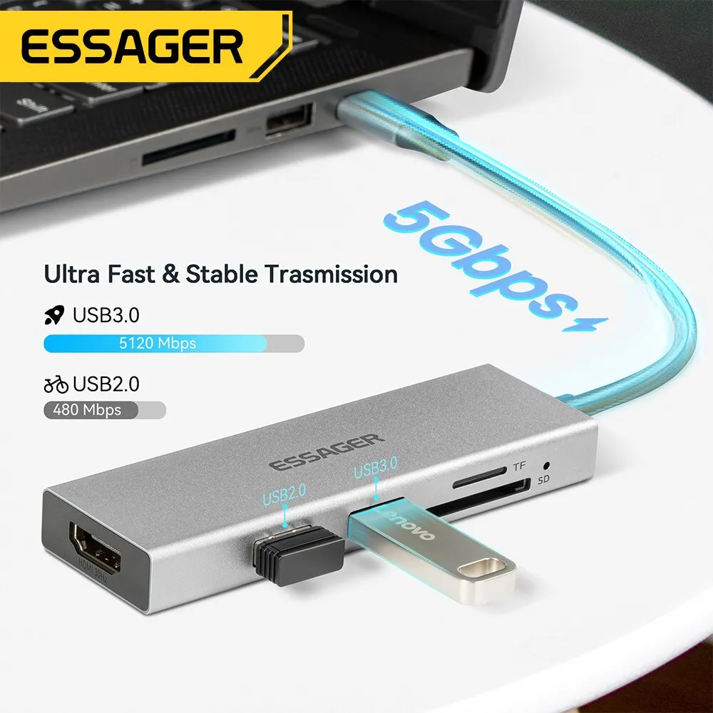 Type C Docking Station 5 in 1 USB C HUB HDMI-4K Docking Station Splitter For Macbook Adapter For Laptops USB 3.0 Type C usb hub converter usb hub adapter type c docking station docking station