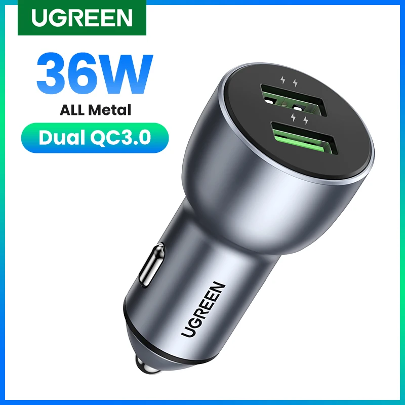 UGREEN Car Charger Fast USB Charger Quick 3.0 Charge QC3.0 For Redmi Note 10 Xiaomi iPhone Samsung