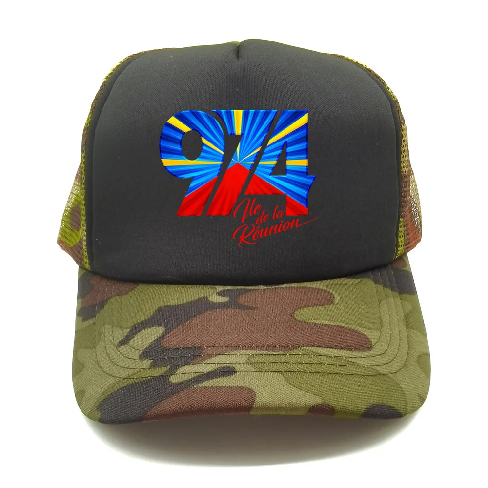 974 Reunion Island Trucker Cap for Women Men Reunionese Proud Baseball Caps Summer Mesh Net Outdoor Adjustable Fit Snapback Hat Gift