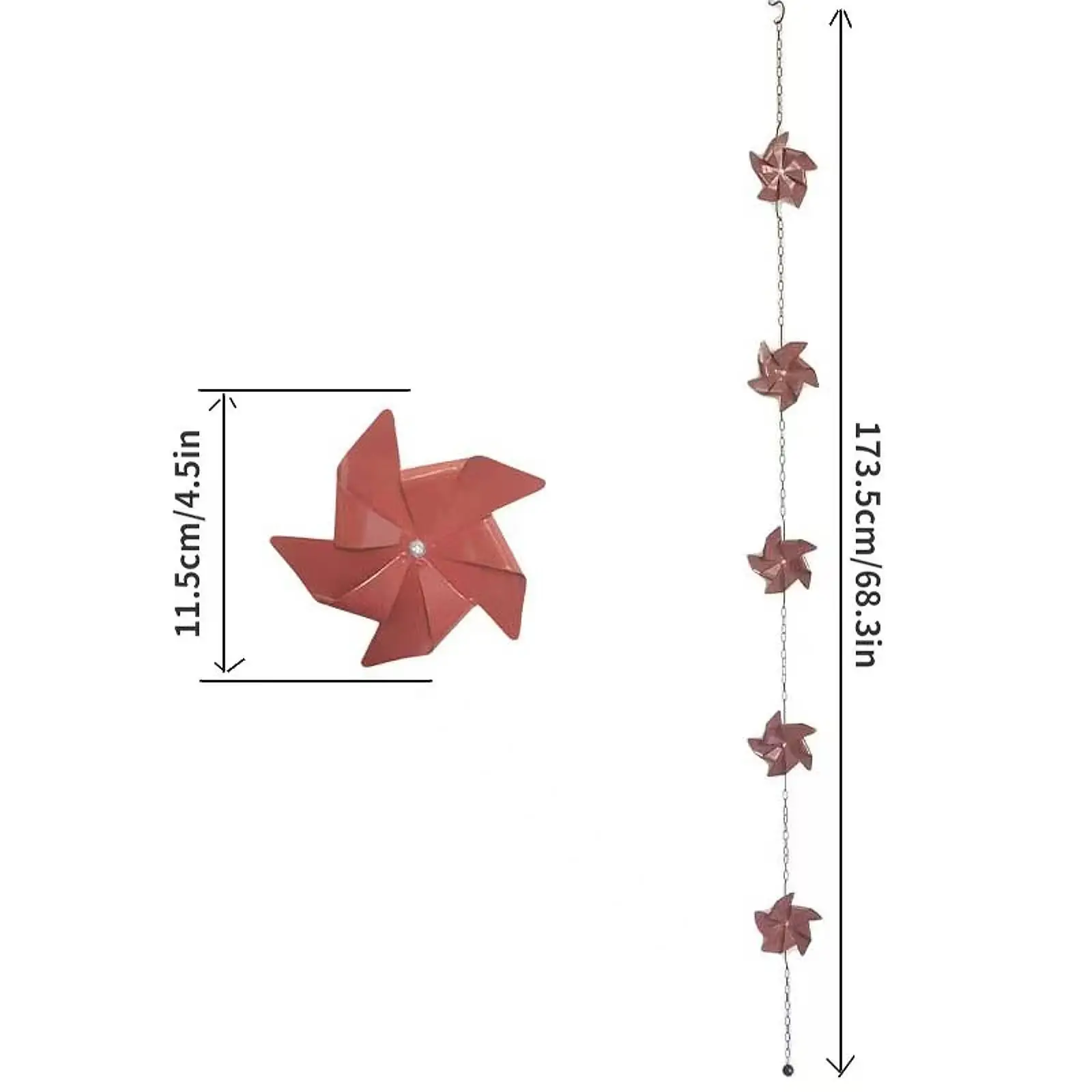 Pinwheel Rain Chain Home Decorative Metal Art Rain Catcher Chain Hanging for House Outdoor Gutters Downspouts Garden Outside