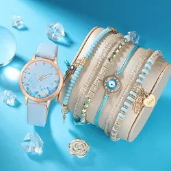 7pcs Women's Watch Set Fashion Casual Blue Butterfly Quartz Watch Fashion Casual Bracelet Watch Set