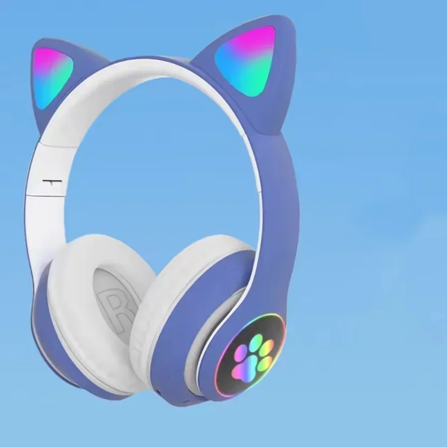 Nieuwe draadloze RGB-koptelefoon met schattige kattenoortjes, microfoon, ruisonderdrukking, stereo-muziek voor kinderen. Een leuk cadeau voor kinderen._voghion.com