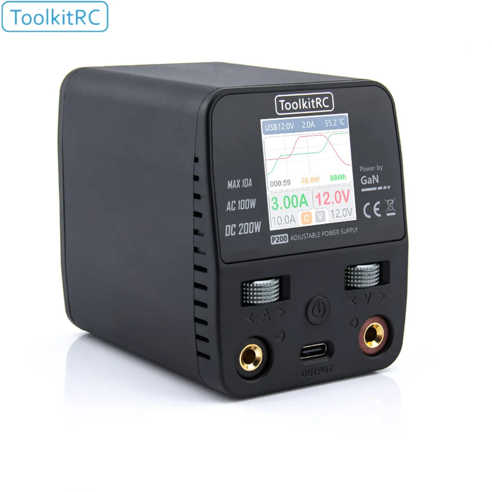 

ToolkitRC P200 Mini 30V AC100W DC200W 10A GaN Adjustable Mini Desktop Power Supply USB Output