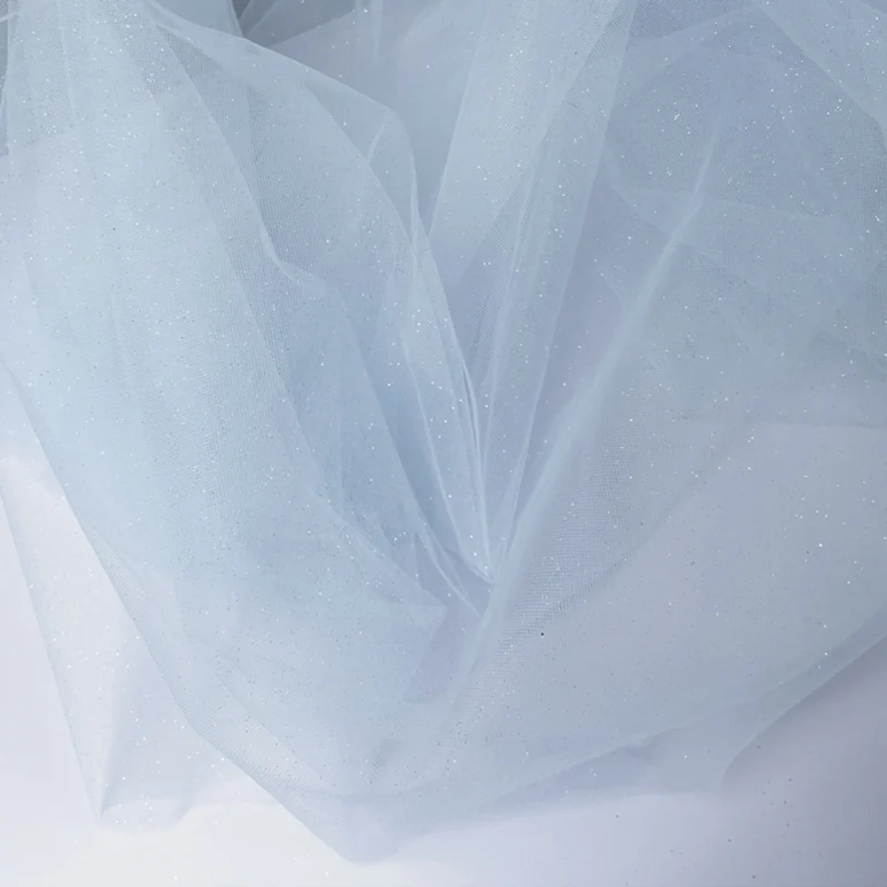 Sparkling Blue and Red Sequin Tulle Veil with Silver Accents and Pommel Skirt