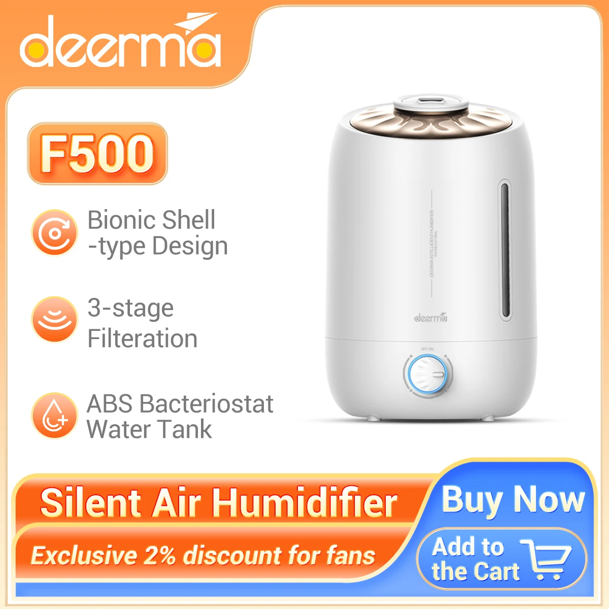 DeermaF500SilentAirHumidifier5LUltrasonicHumidifiersGlobalVersionAirPurifyingforAir