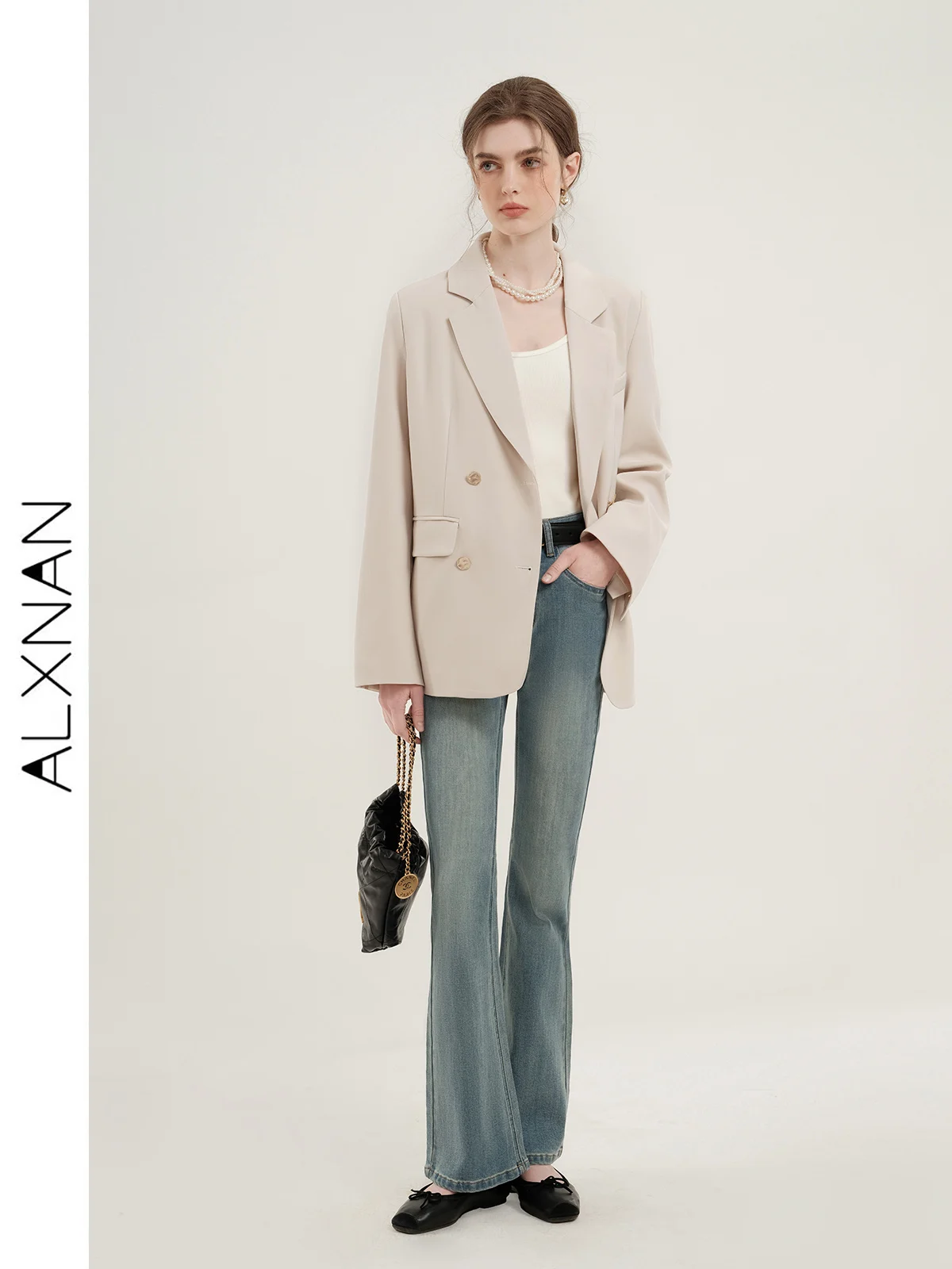 ALXNAN 2024 Spring New Commuting Loose Leisure Fashion Suit Lapel Loose Single Breasted Blazer Office Lady Clothes  T01110