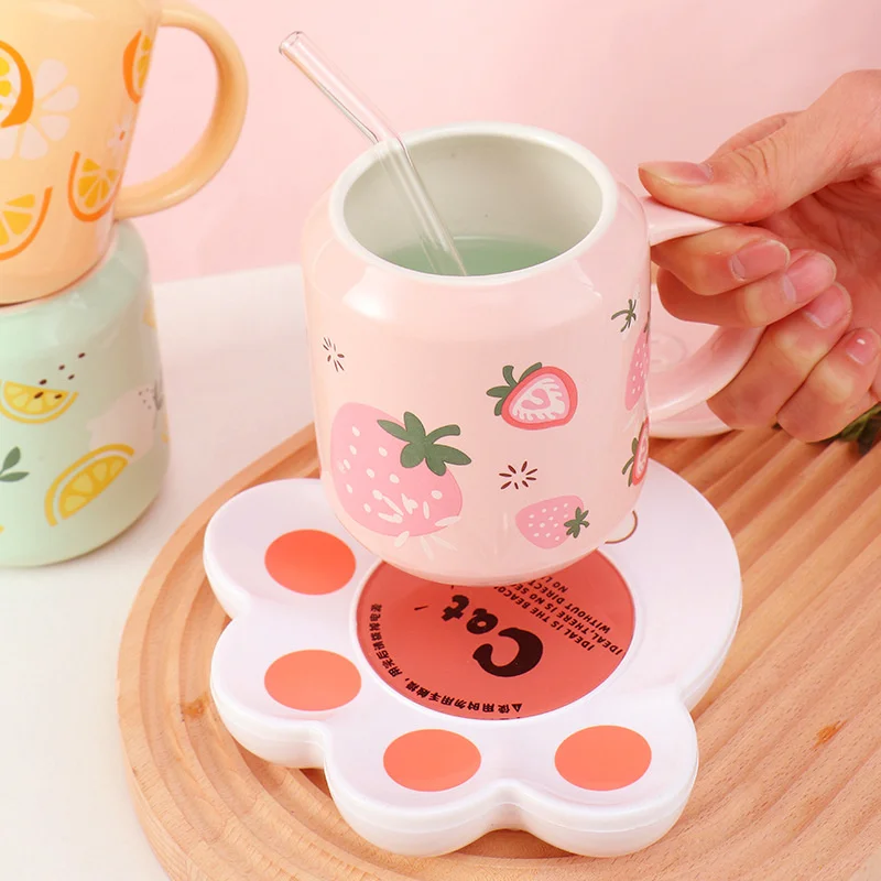 Creative Cute Fruit Ceramic Mug With Straw Ins Style Strawberry Cup Water  Bottle for Girls Couple Porcelain Mugs Coffee Cups