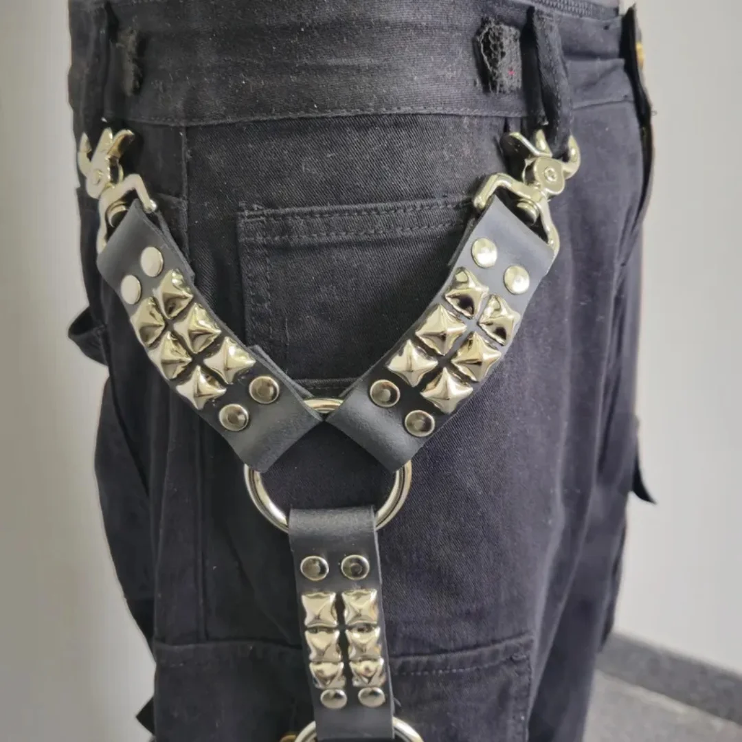UYEE Gothic Leg For Jeans Harness Black Hip Hop Leg Strap Unisex PU Leather Rivet Belt Leg Ring Gaiter Harness Punk Belt