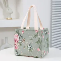 Sac à déjeuner esthétique imprimé Floral, sac à Bento isolé de grande capacité, sac à main isotherme pour l'école, le travail, les voyages et le pique-nique 2
