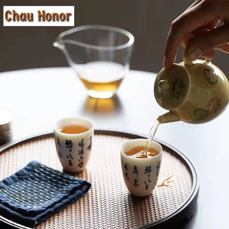 2pcs /Set Handwritten Master Cup Tea Cup Ceramic Personal Tea Cup Kung Fu Tea Set Smelling Cup Tea Ceremony Drinkware Gift 40ml