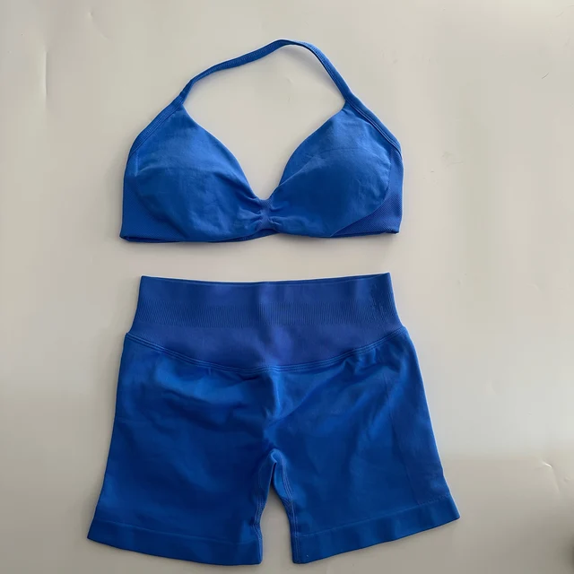 Impact Yoga Gym Set Women Seamless Strappy Yoga Bra Top High Waist Workout Scrunch Shorts Sports Set Fitness Clothes Sportswear 3