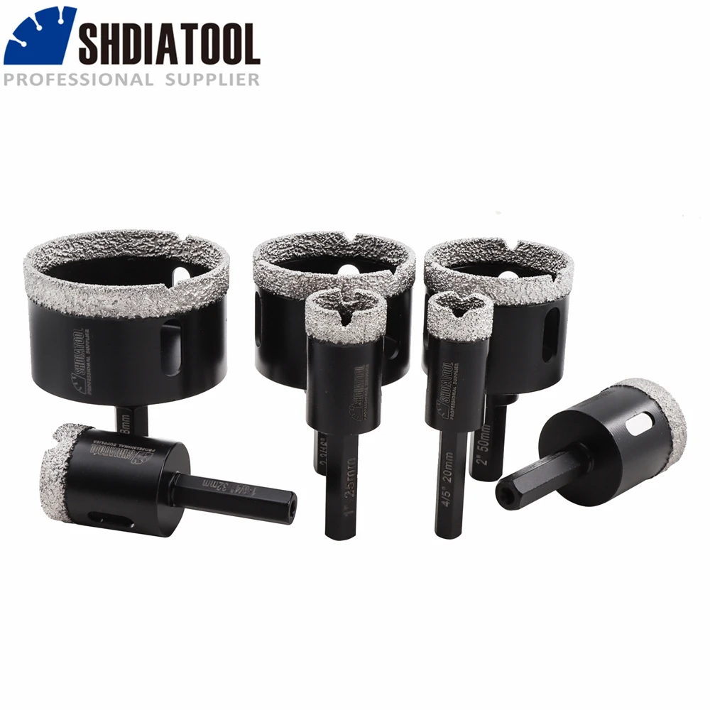 SHDIATOOL 2pcs Diamond Vacuum Brazed Drilling Core Bits Hexagon Shank Porcelain Tile Marble Stone Masonry Hole Saw Angle Grinder shdiatool 2pcs 4 16mm diamond drill bits m14 thread hole saw dry drilling porcelain stoneware ceramic tile angle grinder marble