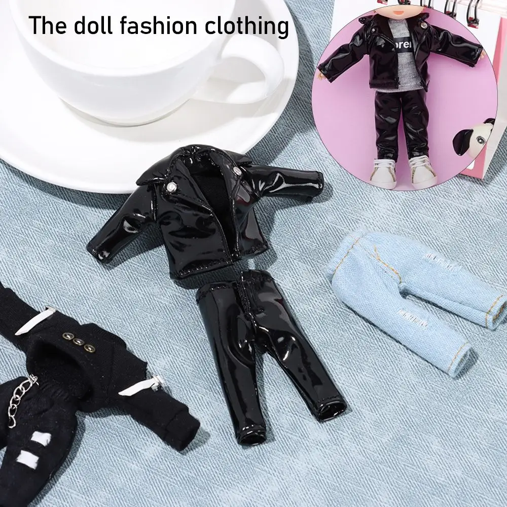 Bjd Puppe Kleidung 1/12 Mode Kette Hosen Niet Hoodies PU Hosen Tops Jacke Obitsu11 Ob11 Puppe Kleidung Zubehör Spielzeug – Detail 5