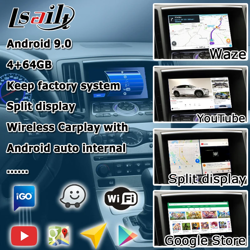Android / carplay interface box for Infiniti G37 G25 Q40 Skyline 2010-2016 with QX50 QX60 QX70 QX80 PX6 4+64GB by Lsailt atv gps
