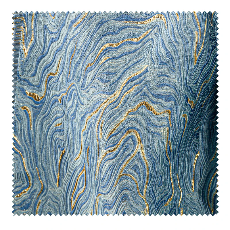 

Fabric Wide 142cmx50cm Blended Blue Gold Silk Shimmer Jacquard Three-Dimensional Texture Painting DIY Sewing Coat Dress Clothing