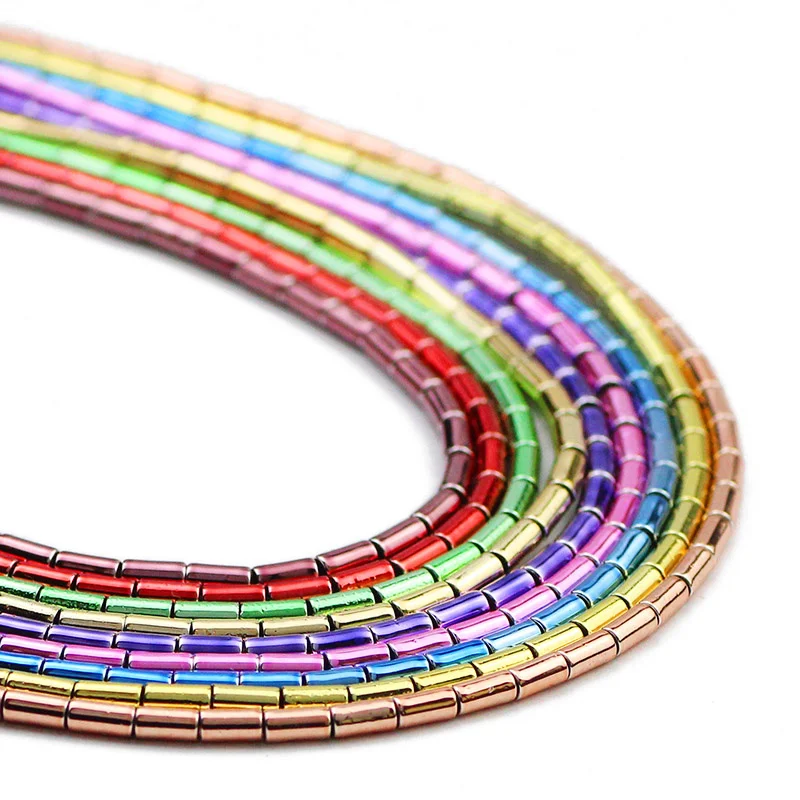 Wlyees Cylinder Hematite Spacer Beads Round Natural Stone Multicolor