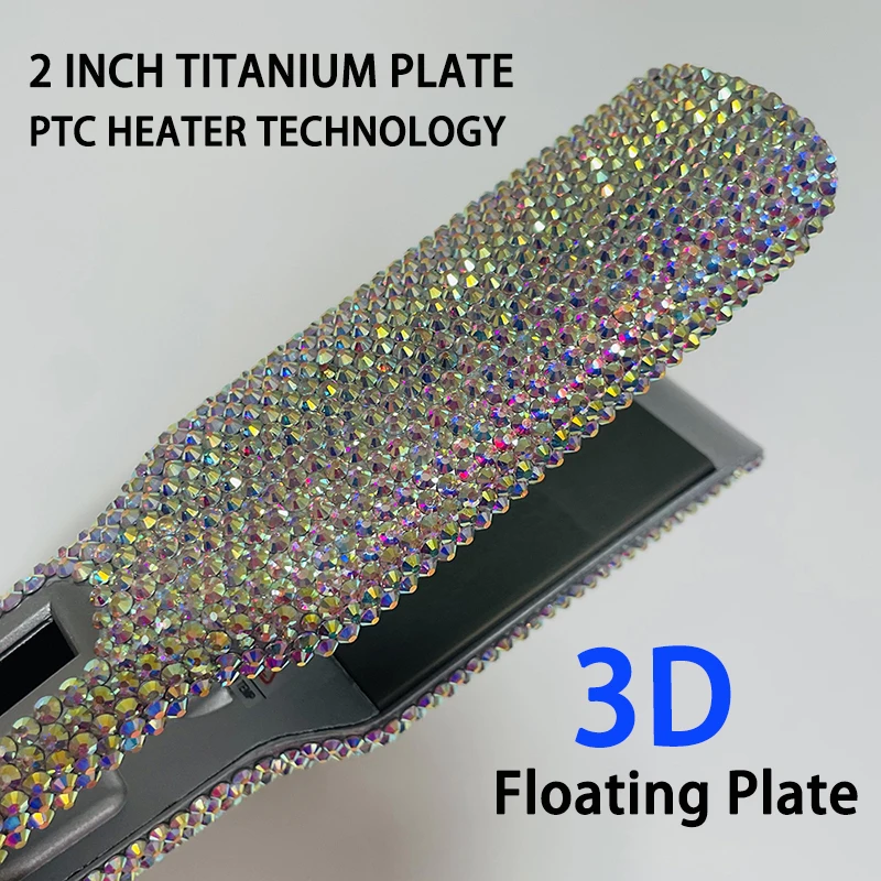 Hair Straightener Flat Iron With Rhinestones 2 Inch Titanium Straightener Iron with LCD Display Fast Heating Plancha de Cabello 4