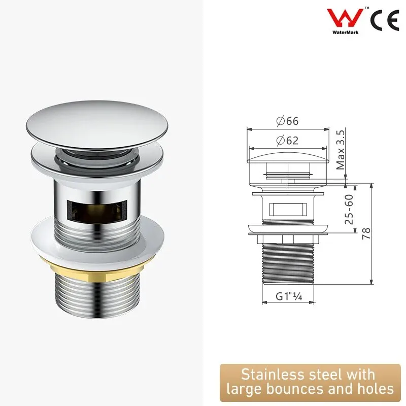 Copper Washbasin Push-Button Drain with Mushroom Head Design