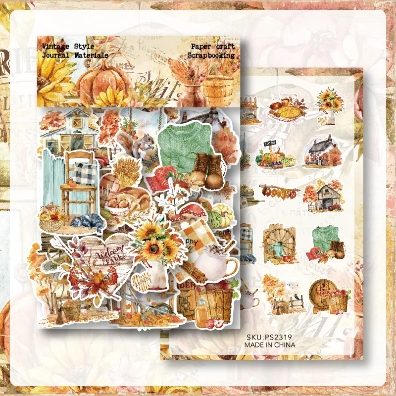 KLJUYP 40pcs Autumn Stickers Die Cuts Sticker Collection Kit for Scrapbooking Planner/Card Making/Journaling Project