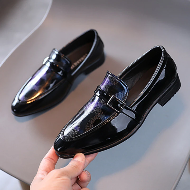 Children's Leather Shoes Fashion British Style Boy School Performance Low-heeled Versatile Kids Wedding Pointed Toe Single Shoes 5