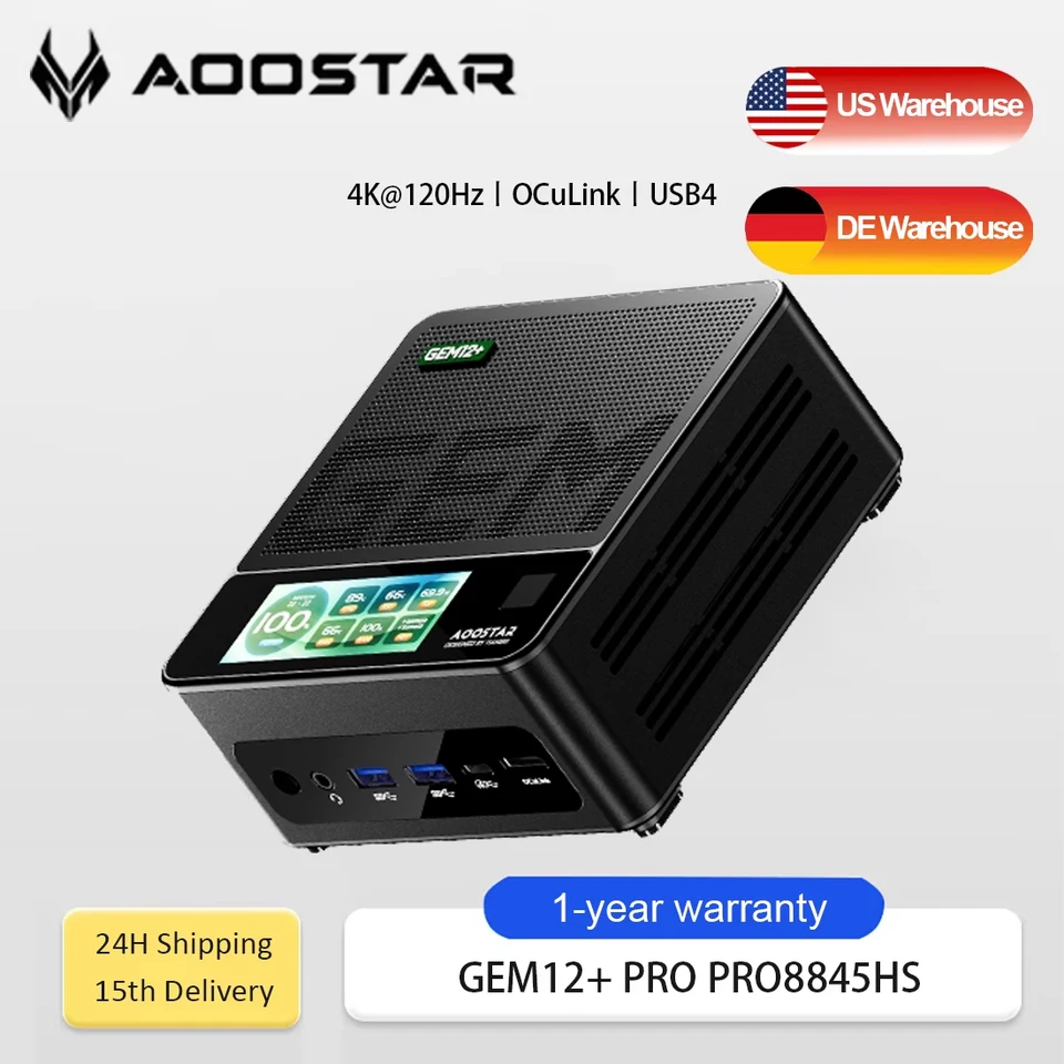 AOOSTAR GEM12+ Mini PC Ryzen 7 PRO 8845HS WiFi6 BT5.2 32GB DDR5