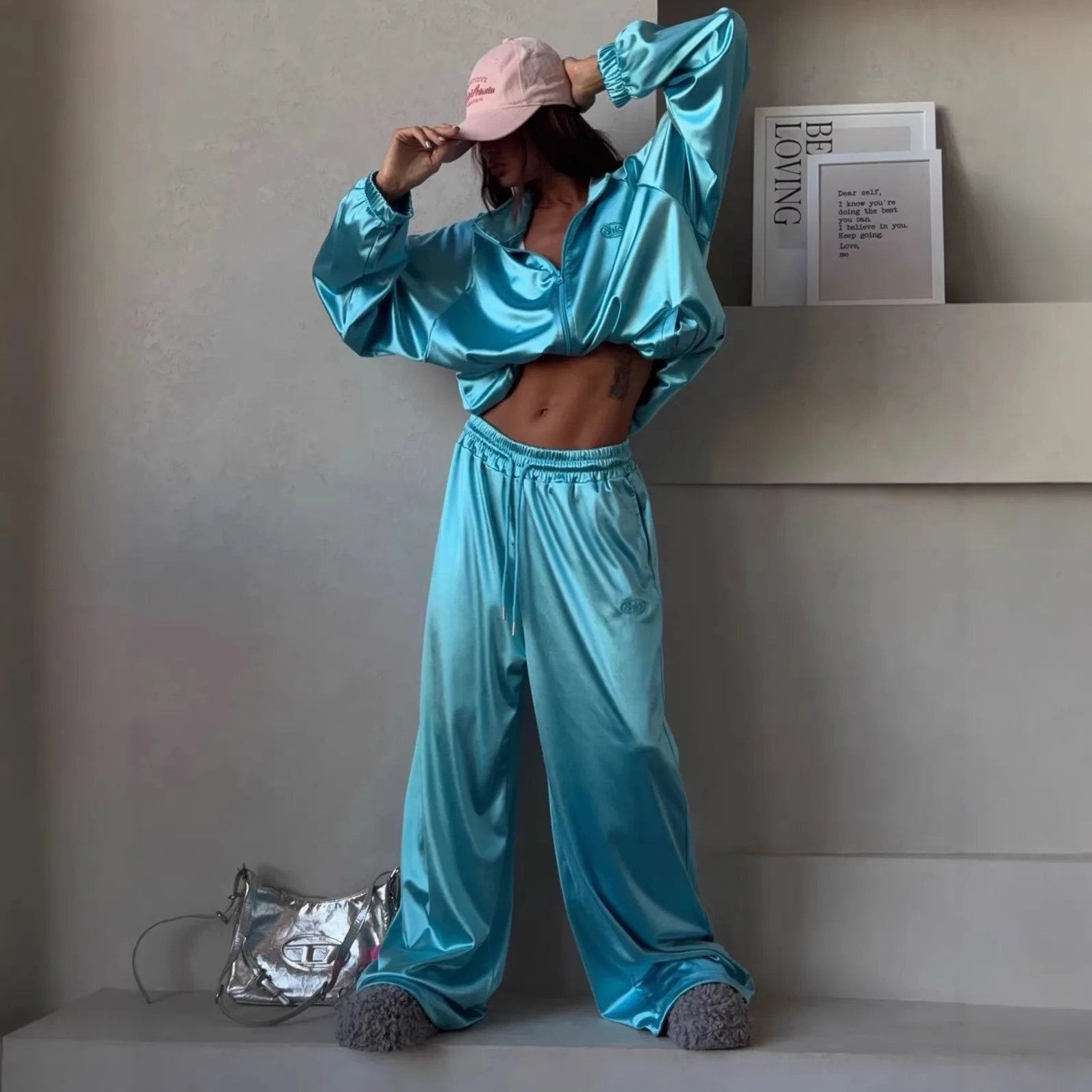 Women's Clothing 2026 Spring and Summer New Fashion Trend Loose Hoodie Jacket Wide Leg Trousers Sports Suit 1