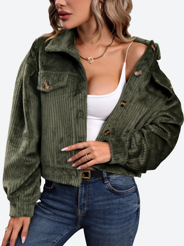 

Benuynffy Womens Casual Button Down Corduroy Shirt Jacket Fall Fashion 2023 Streetwear Long Sleeve Loose Short Coat Outwear