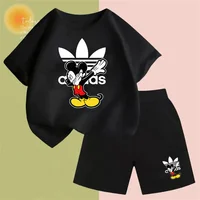 Mickey Mouse Disney Anime children's T-shirt set Sweatshirt Boys Girls Clothing 2 sets short sleeve shorts casual top clothing 1