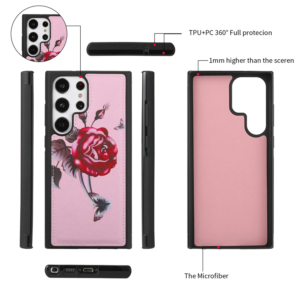 Luxury Detachable Magnetic Wallet Multi Card Flower Leather Shoulder Strap Case For Samsung Galaxy S23 S22 PLUS Note 20 Ultra Co