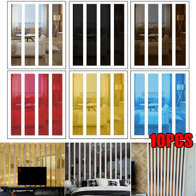 10Pcs Striped Mirror Stickers Plastic Wall Mirror for Home Wall Decoration  Self Adhesive Mirror Tiles Acrylic Mirror Brown
