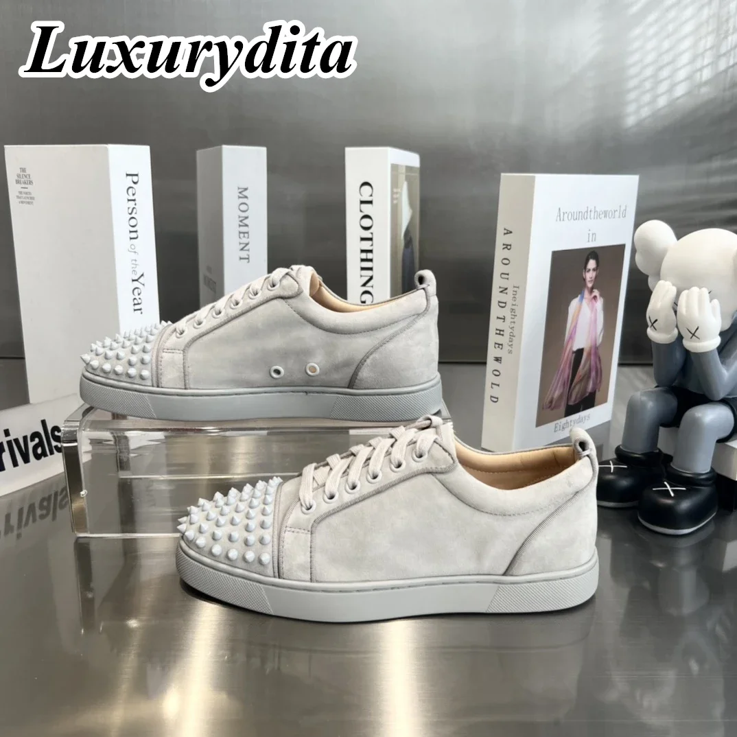 

LUXURYDITA Designer Men Casual Sneakers Real Leather Rivet Luxury Womens Tennis Shoes 35-47 Fashion Unisex loafers HJ1271