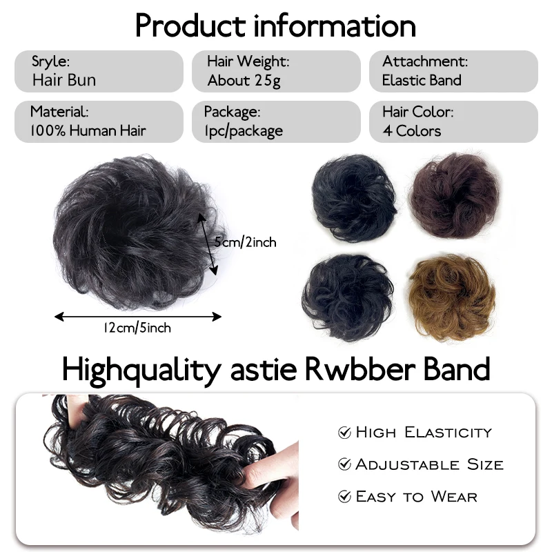 100% capelli umani grande panino disordinato updo pezzo di capelli estensioni chignon donne parrucchino elastico scintillato updo chignon per l'uso quotidiano - immagine 2