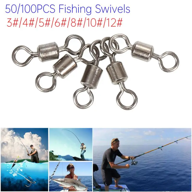 

50/100PCS/Lot Fishing Swivels Ball Bearing Swivel With Safety Snap Solid Rings Rolling Swivel For Carp Fishing Accessories