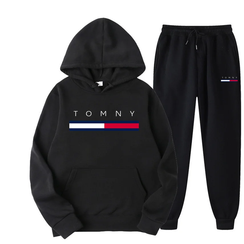 thumbnail image 1 of Conjunto de ropa deportiva para hombre y mujer, sudadera con capucha y pantalones con cordón, ropa deportiva de otoño, 2 piezas, 1 of 4