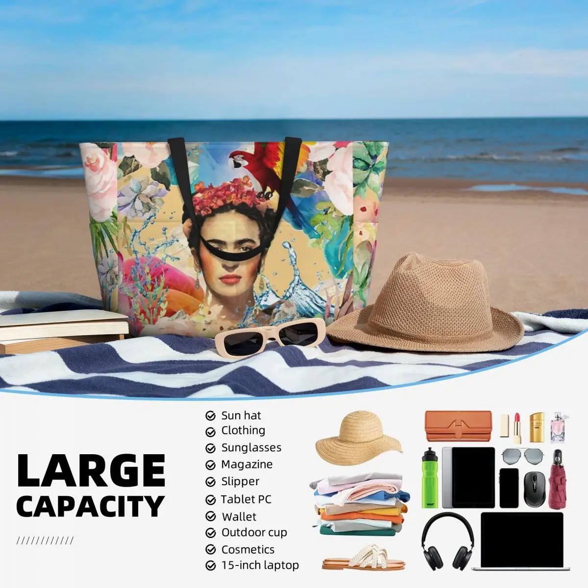 Large travel bag, waterproof beach bag, Like F-Frida Pool, gym tote or camping bag 5