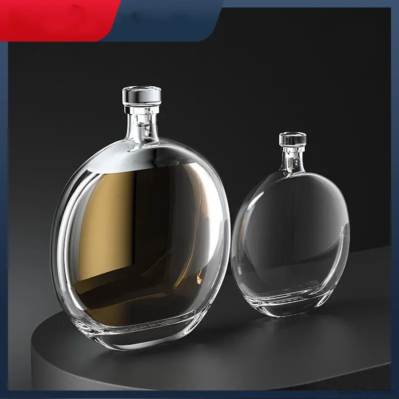 Whiskey Decanter Set Round shaped lead-free glass whiskey decanter clear wine glass bottle for Liquor Scotch Bourbon with Airtight stopper