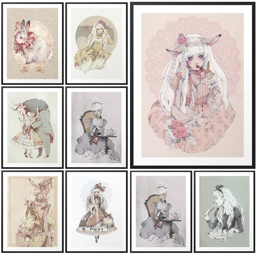 

Cartoon Princess Girl Room Rabbit Poster Wall Art Canvas Painting Nursery Home Decor Wall Pictures For Living Room Unframed