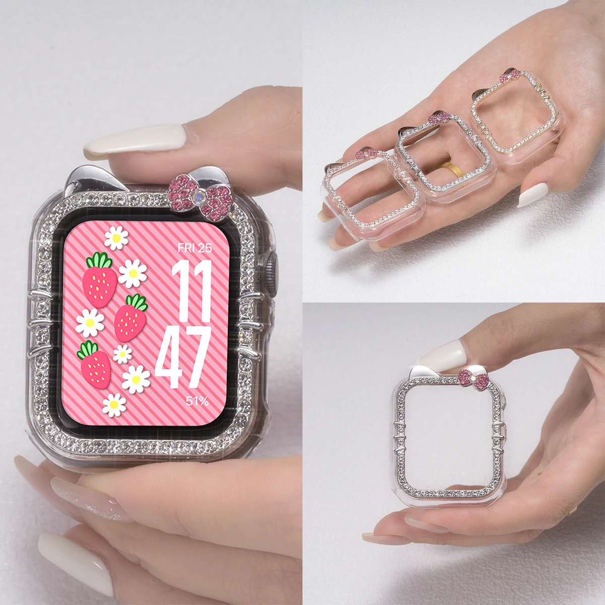 Hollow Bling Cartoon PC Watch Case For Apple Watch Series 987654321 40/41Mm 44/45MM Protective Cover Girl's Gift