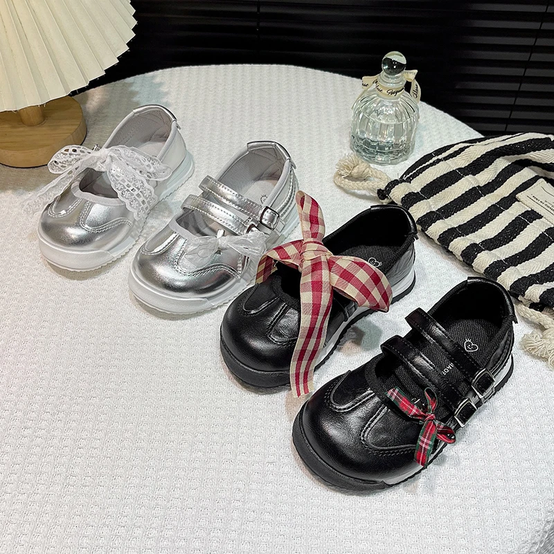 Children Tennis Shoes Princess Detachable Bows 2025 Autumn New Kids Casual Shoes Soft Bottom Girls Sports Shoes Non-slip Trendy