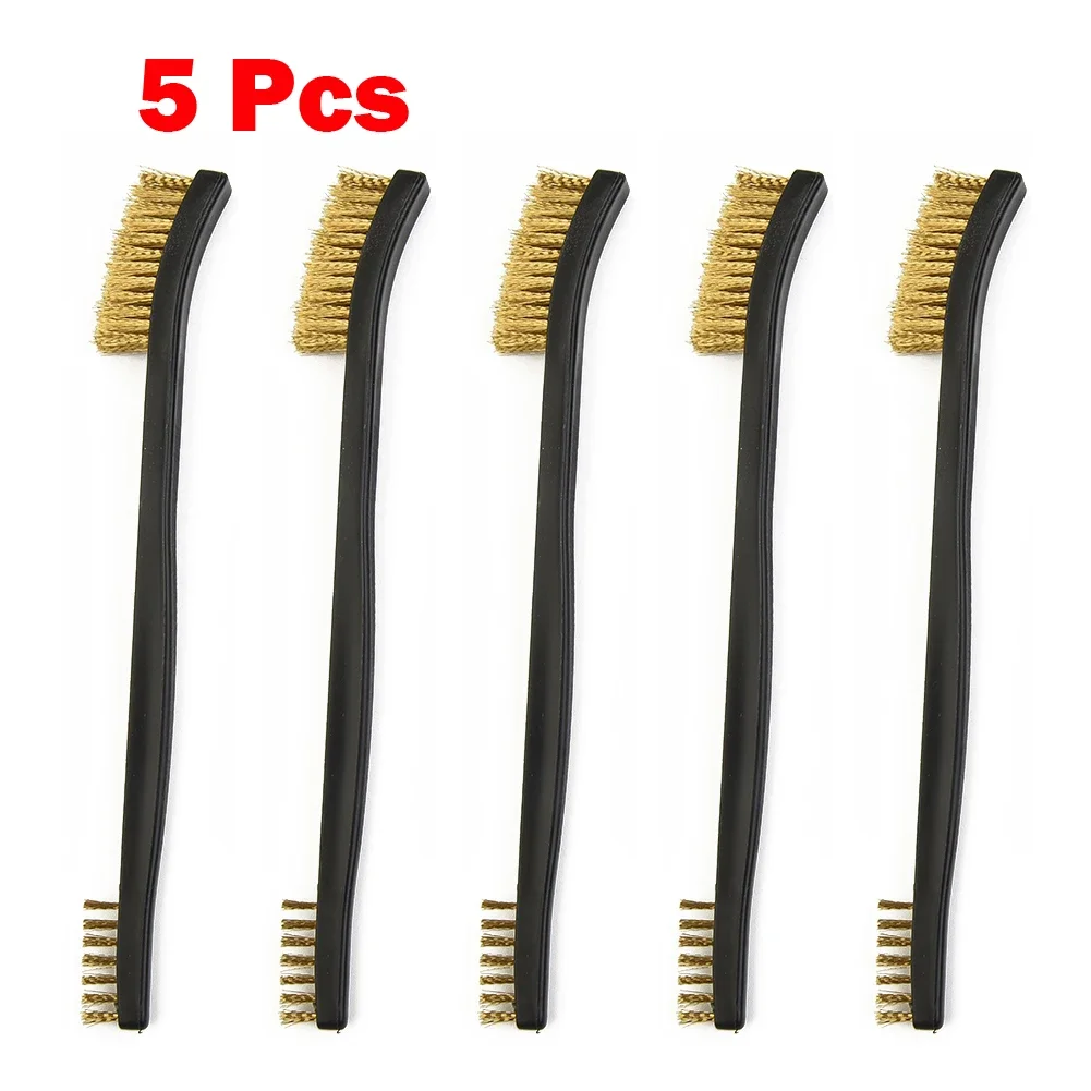 

5pcs Double Head Wire Brush Set Steel Brass Nylon Cleaning Polishing Metal Rust Remover Paint Remove Metal Scrubbing Burshes