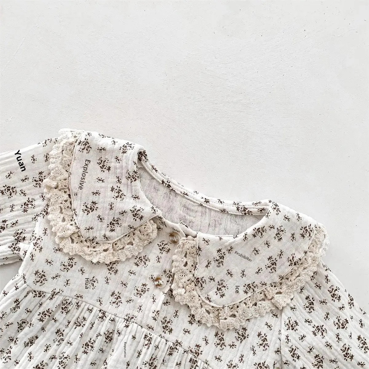 Spring Autumn Baby Girl Floral Print Romper Lace Trimmed Princess Collar Baby Clothes Cotton Onesie for Infants