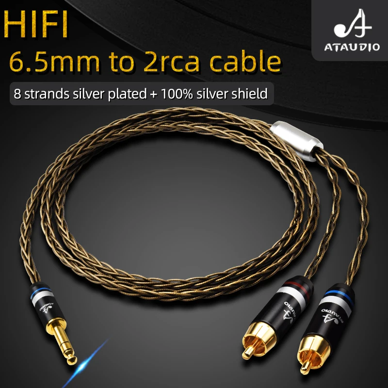 

Кабель ATAUDIO HiFi 6,5-2RCA, высококачественный посеребренный аудиокабель OCC с разъемом 6,5 мм на 2RCA, аудиокабель для усилителя DAC