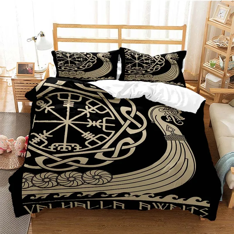 

Viking Legend Duvet Cover 3D Print Viking Symbols Bedding Set Polyester Northern Germanic Culture Comforter Cover Twin King Size