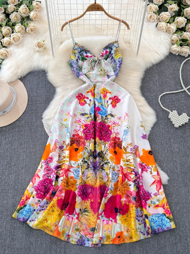 

Летнее пляжное Цветочное платье, женское сексуальное нишевое облегающее платье миди на бретельках с открытыми плечами, элегантные платья для женщин
